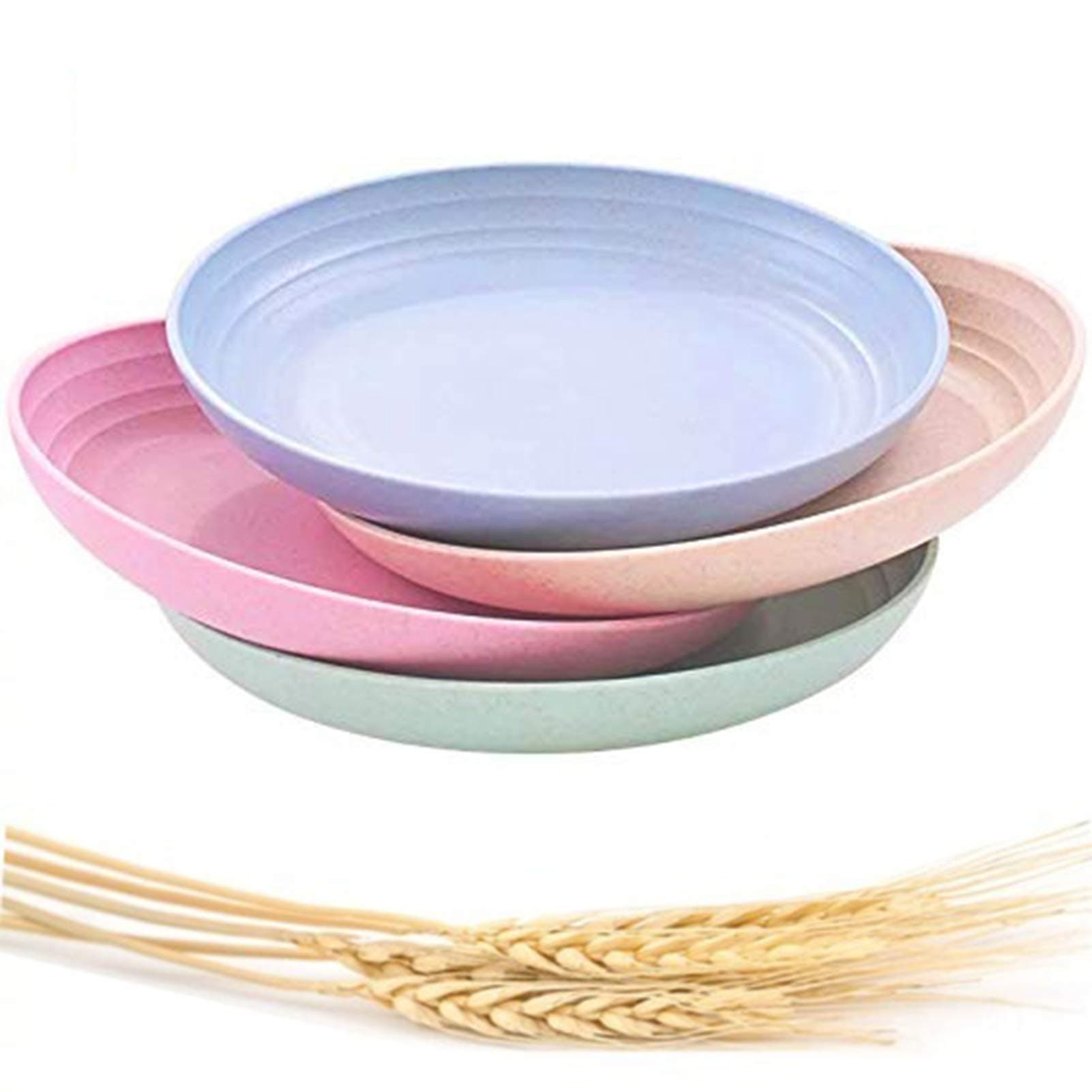 Lightweight &Unbreakable Wheat Straw Plates 7.87”4 Pack, Non-Toxin Healthy Eco-Friendly Degradable Dishes, BPA free plates,Dishwasher Microwave Safe Plates,Reusable Plate for Fruit Snack.