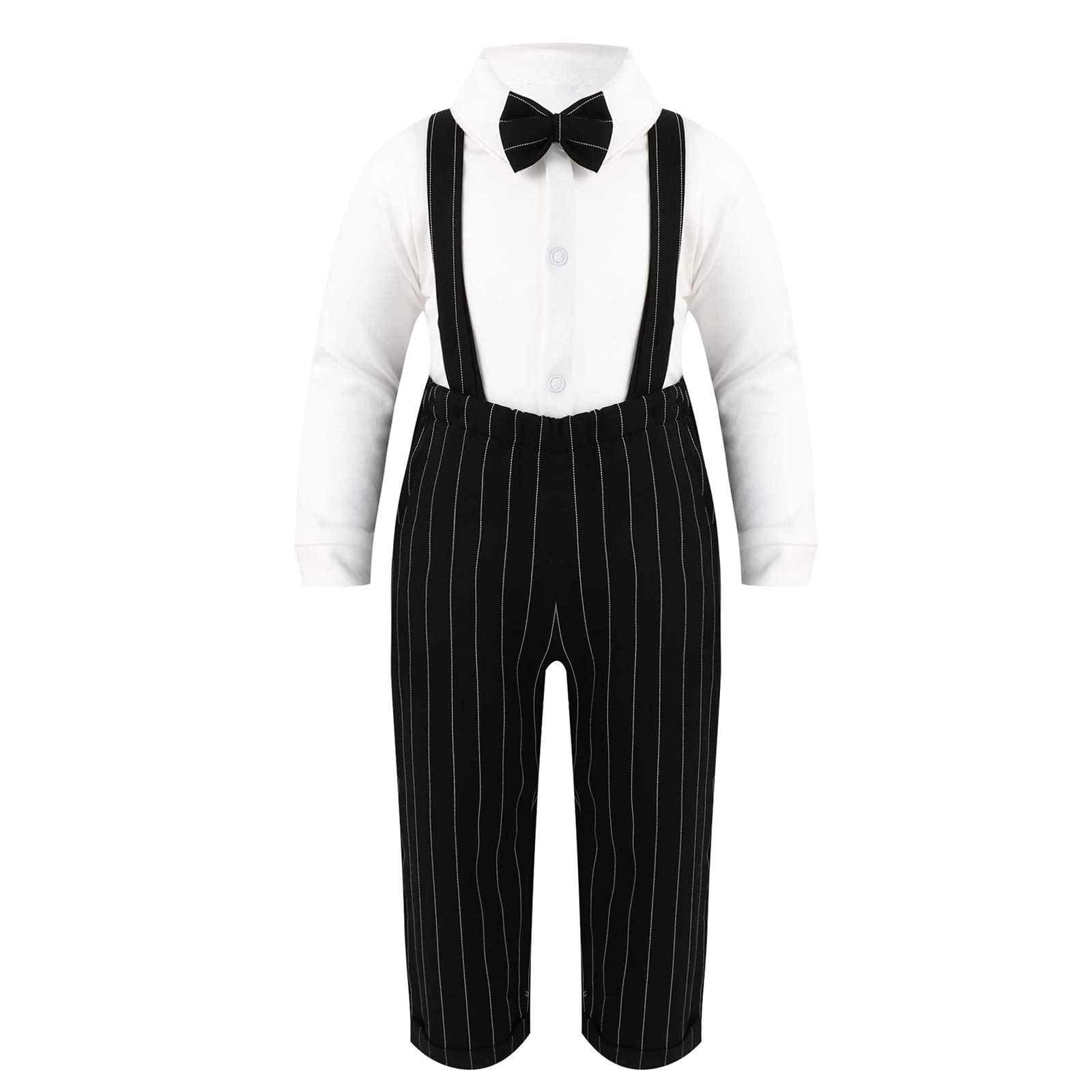 JEATHA Toddler Baby Boys Two Pieces Dress Shirt with Suspender Pant Formal Suit Set Church Wedding Clothes