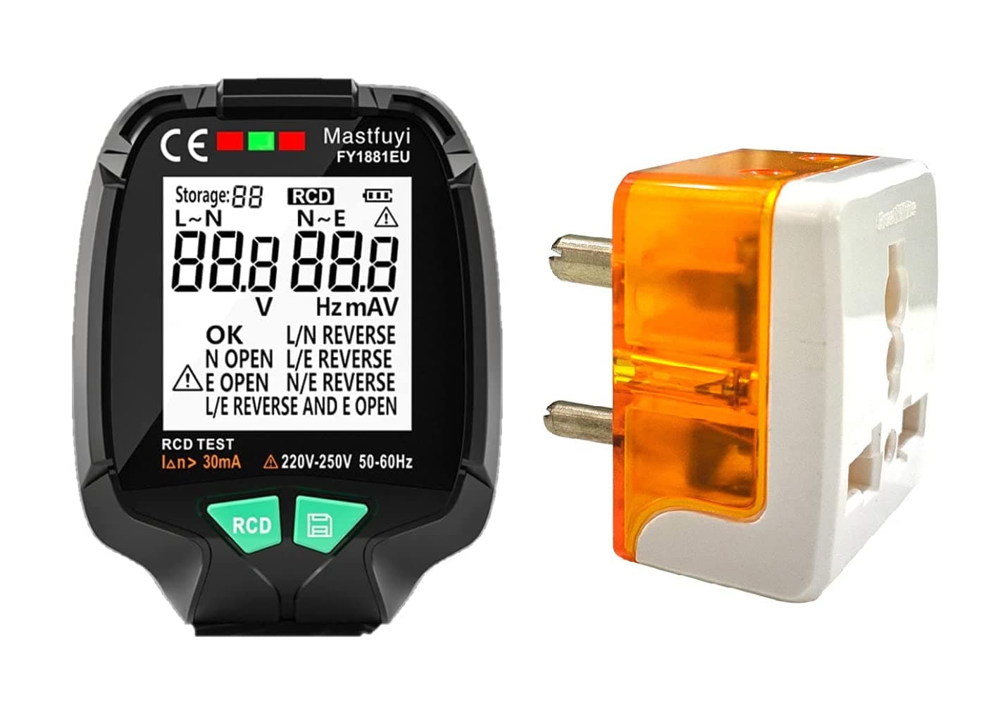 - amiciSense Socket Tester 230VAC Voltage Detector & Circuit Analyzer with RCD Test, LCD Backlit Display, Data Storage, Wiring Fault Detection & 1 Year Warranty