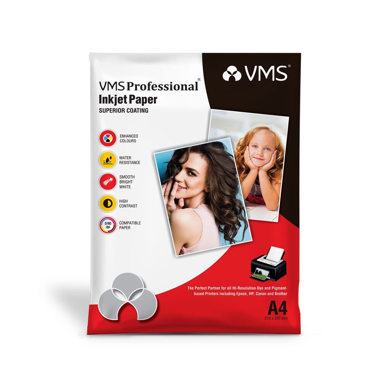 VMS Professional 210 GSM A4 Glossy Photo Paper – Water Resistant, Pack of 20 sheets, Compatible with all Inkjet Printers