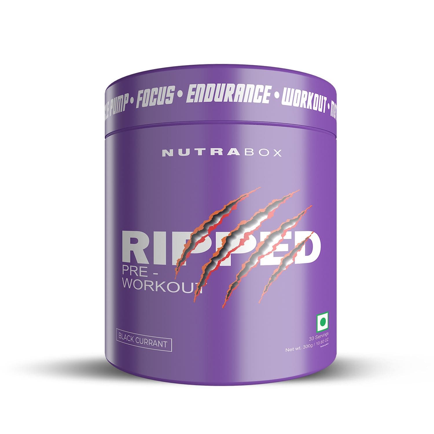 NUTRABOX RIPPED Pre Workout Gym Supplement to Boost Your Energy & Performance/Body Building Powder for Men & Women 300 Gm, Black Currant Flavor.30 servings(60 scoops), White