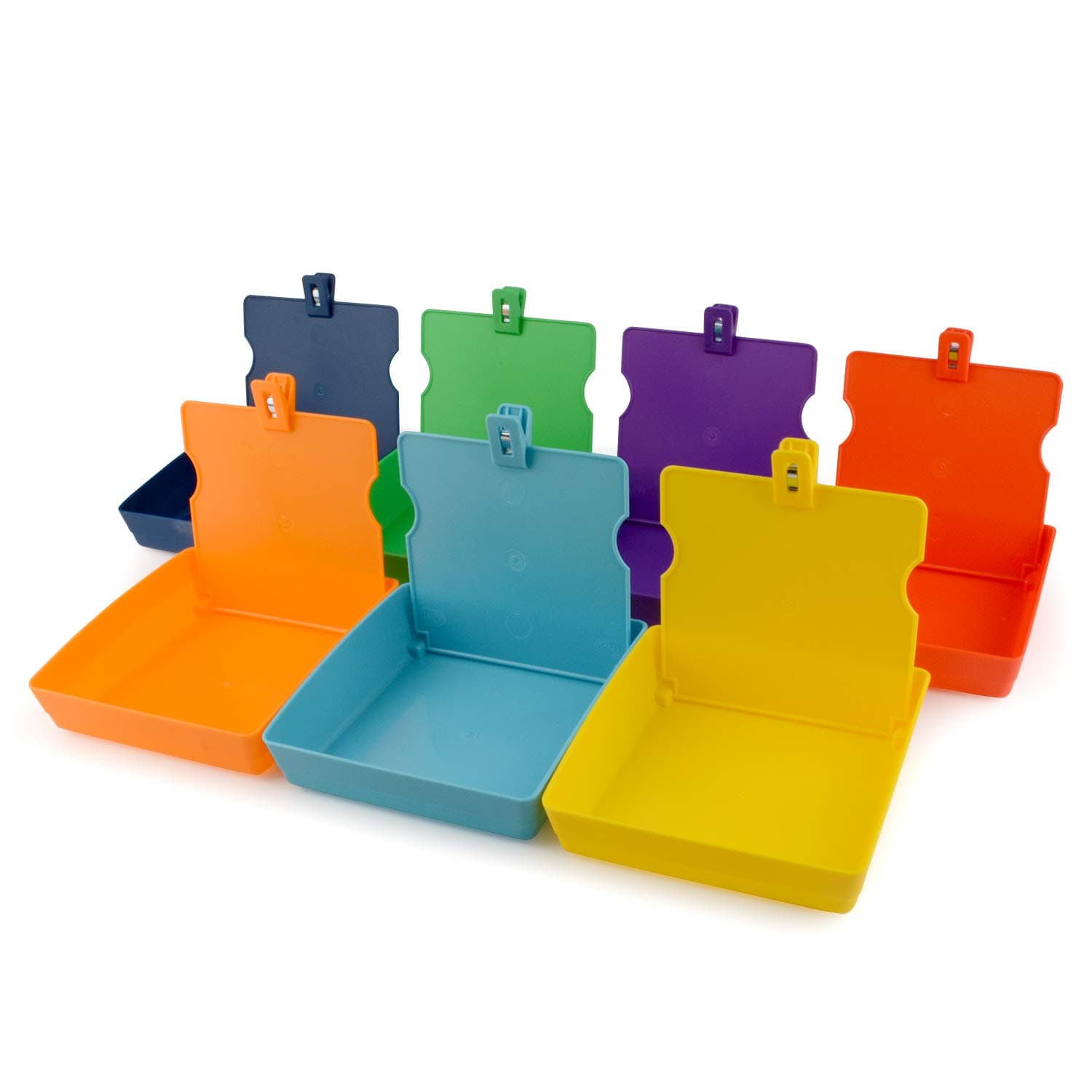 Ultrassist 7pk Largest Size Dental Lab Working Pan with 7 Assorted Colors, Plastic Dental Lab Pans with Matching Clip/Flap/Pinboard for Holding Notes & Job Cards, Great Pans to Organize Your Labratory