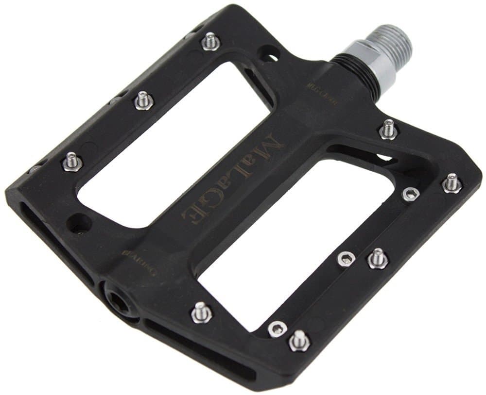 Mountain Bike Pedals, Flat Nylon Fibre Platform, 9/16" Spindle, Sealed Bearing, Non-Slip Replaceable Pins, Strong, Light and Slim