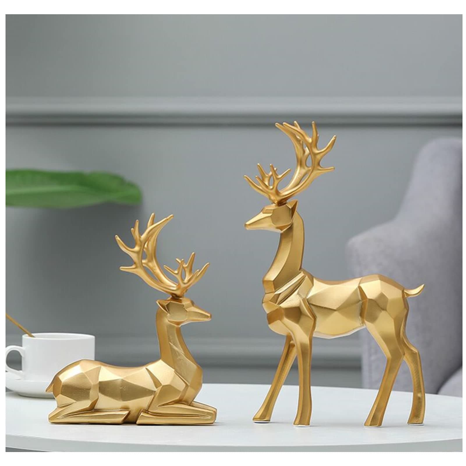 rackbone 2 Pieces Christmas Reindeer Figurines Decor Nordic European Style Deer Statue Fireplace Window Desk Bedroom Shelf Ornament for Home Living Room Office Decoration (Gold,Large)