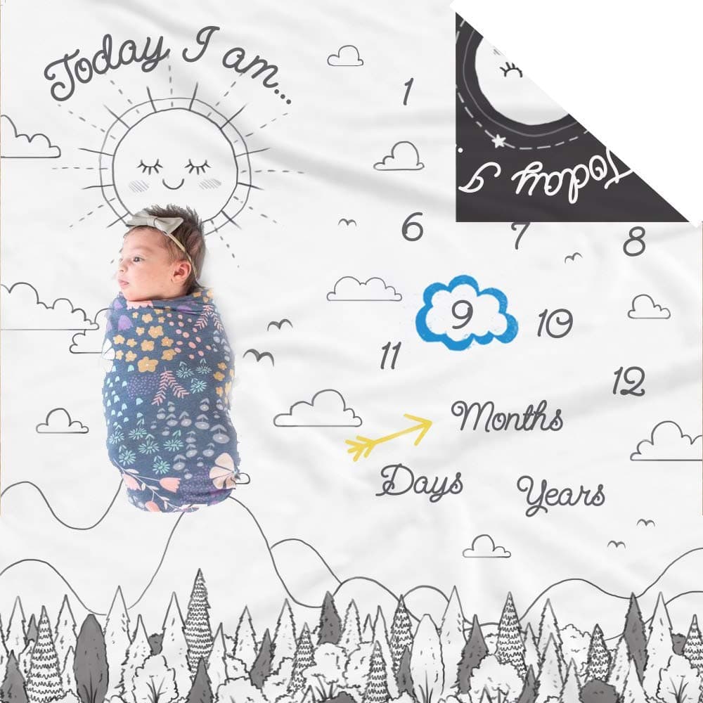 Double Sided Monthly Baby Milestone Blanket- Month Blanket for Baby Pictures | Photo Blanket with Baby Photo Props | Monthly Blankets for Newborns | Baby Boy Girl Milestone Blanket (Black and White)