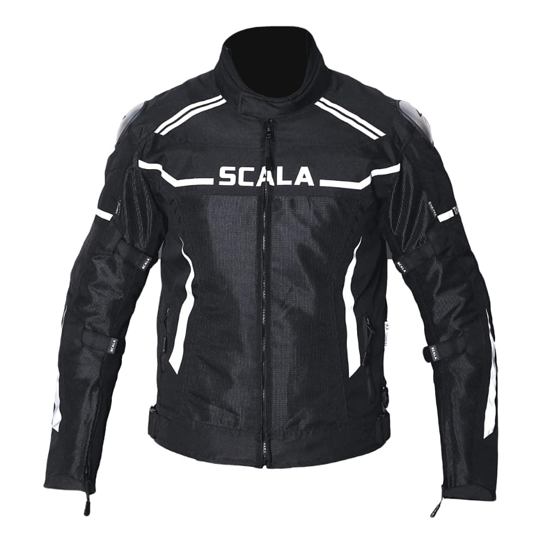 SCALA GEARS 100% Polyester Thunder Moto Rider Jackets Protection and Abrasion Resistance With Shoulder Protection Black (Size,S)