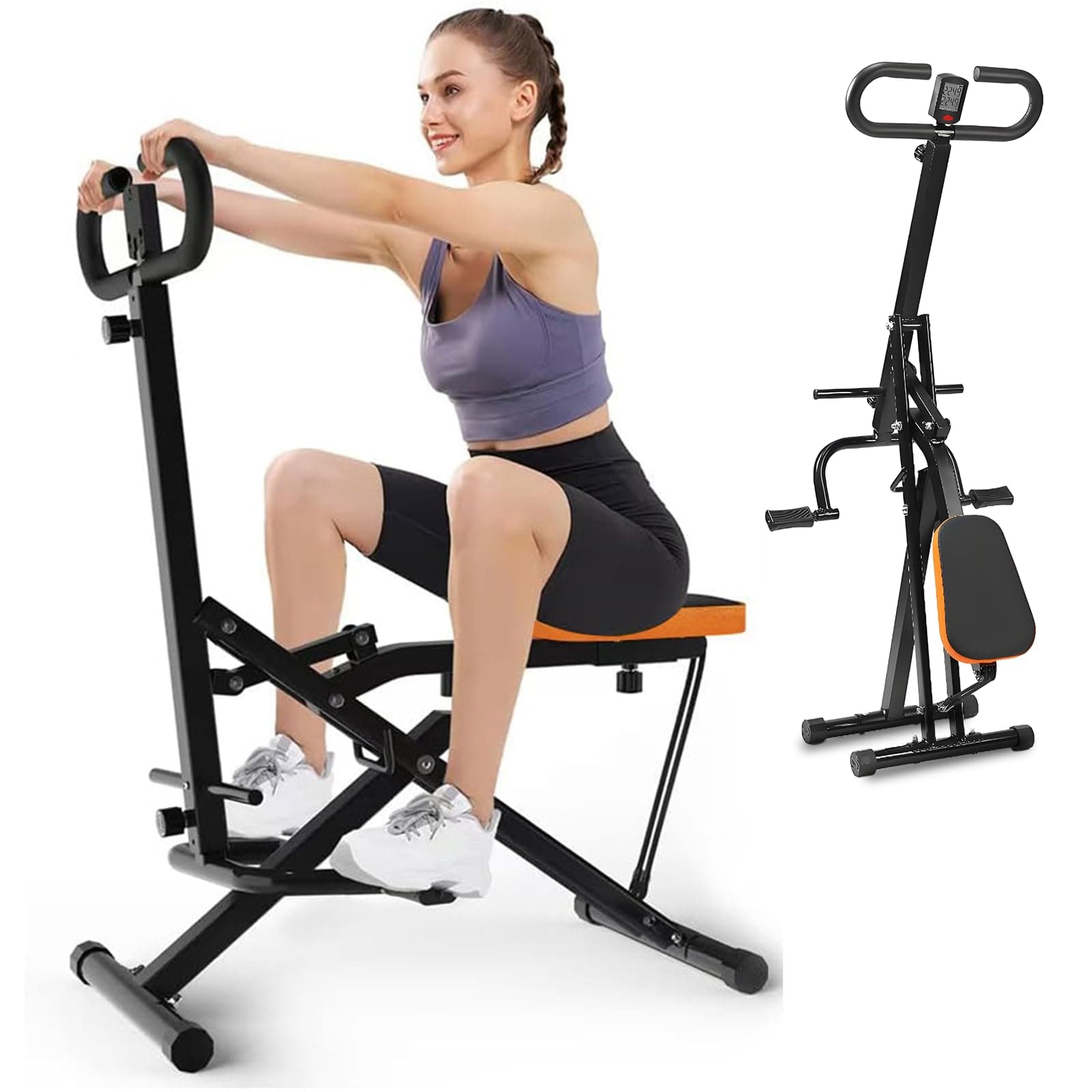 Deep Squat Machine for Women Home, Squat Ride / Rowing Machine with Adjustable Resistance, Foldable Exercise Equipment, Glute & Leg Cardio Workout Machine