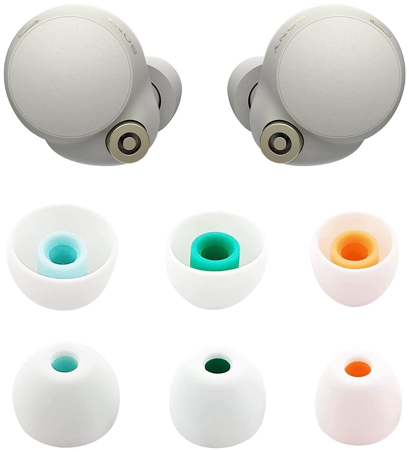 ALXCD Eartips Compatible with Sony WF-1000XM4 Earbuds, 3 Pairs Soft Silicone Ear Tips, Sound Isolating, Reusable, White
