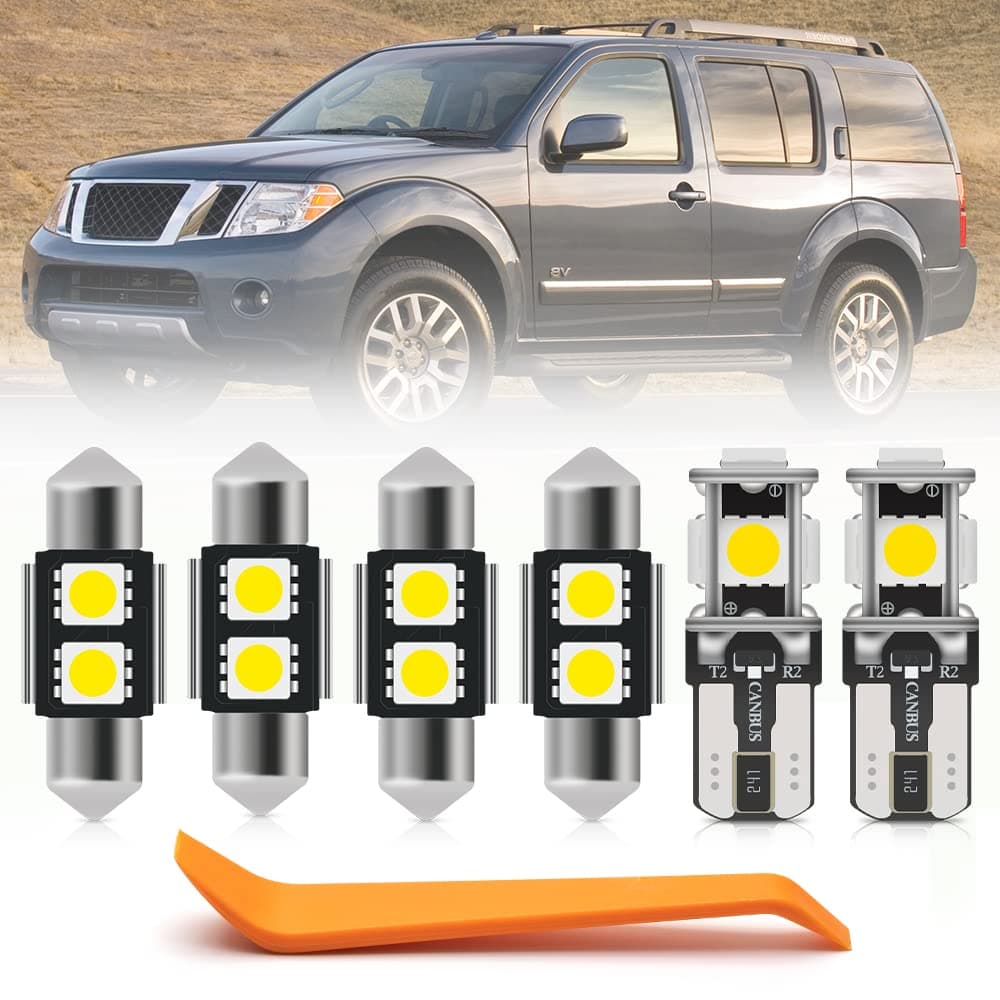 8pcs White LED Interior Light Bulbs Kit for Nissan Pathfinder 2005 2006 2007 2008 2009 2010 2011 2012 Map Dome Trunk License Plate Lights Interior LED Lights Bulbs Package + Install Tool