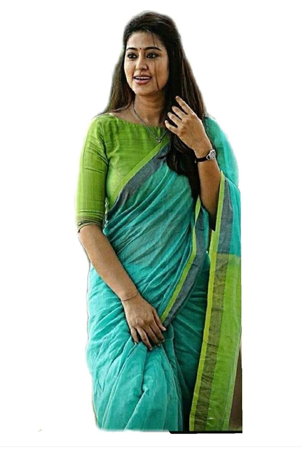 Stylish and Elegant Women's Linen Slub Saree with Blouse Piece for Every Occasion (Pack of 1 - Green)