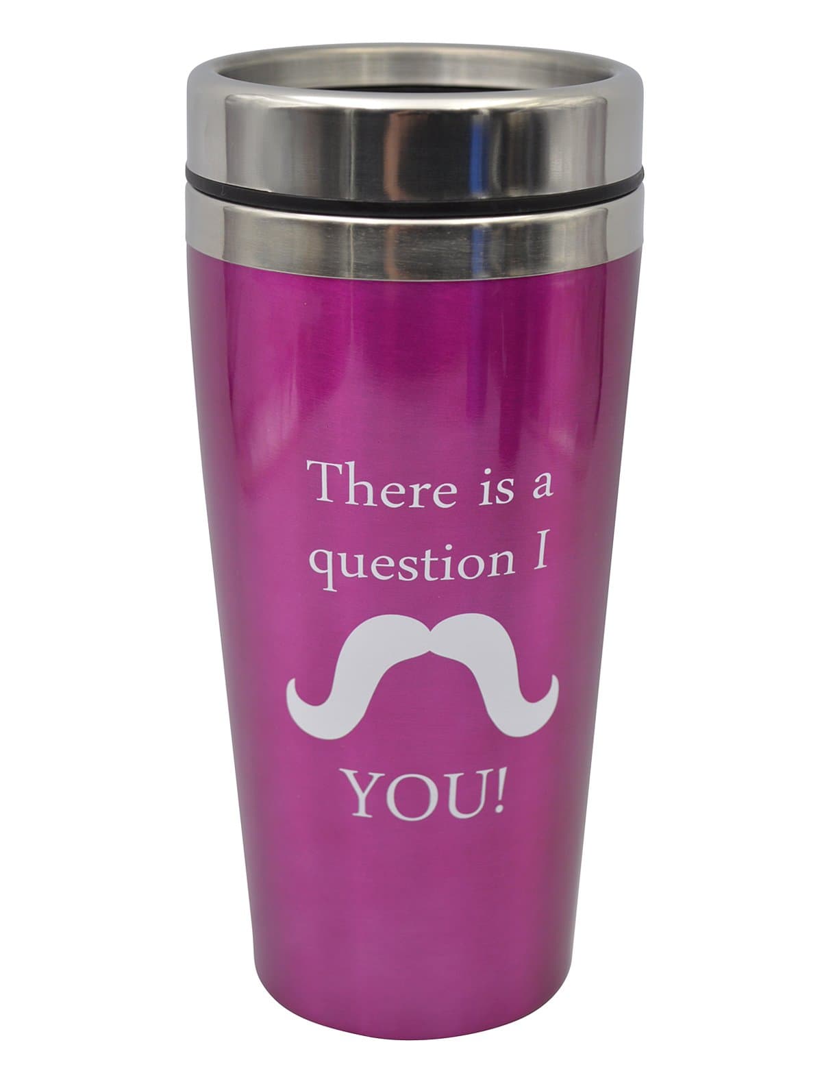 Wimem 16 Oz Thermos Travel Tumbler Stainless Steel Travel Mug Mustache Cup (There Is a Question I M You) , Purple