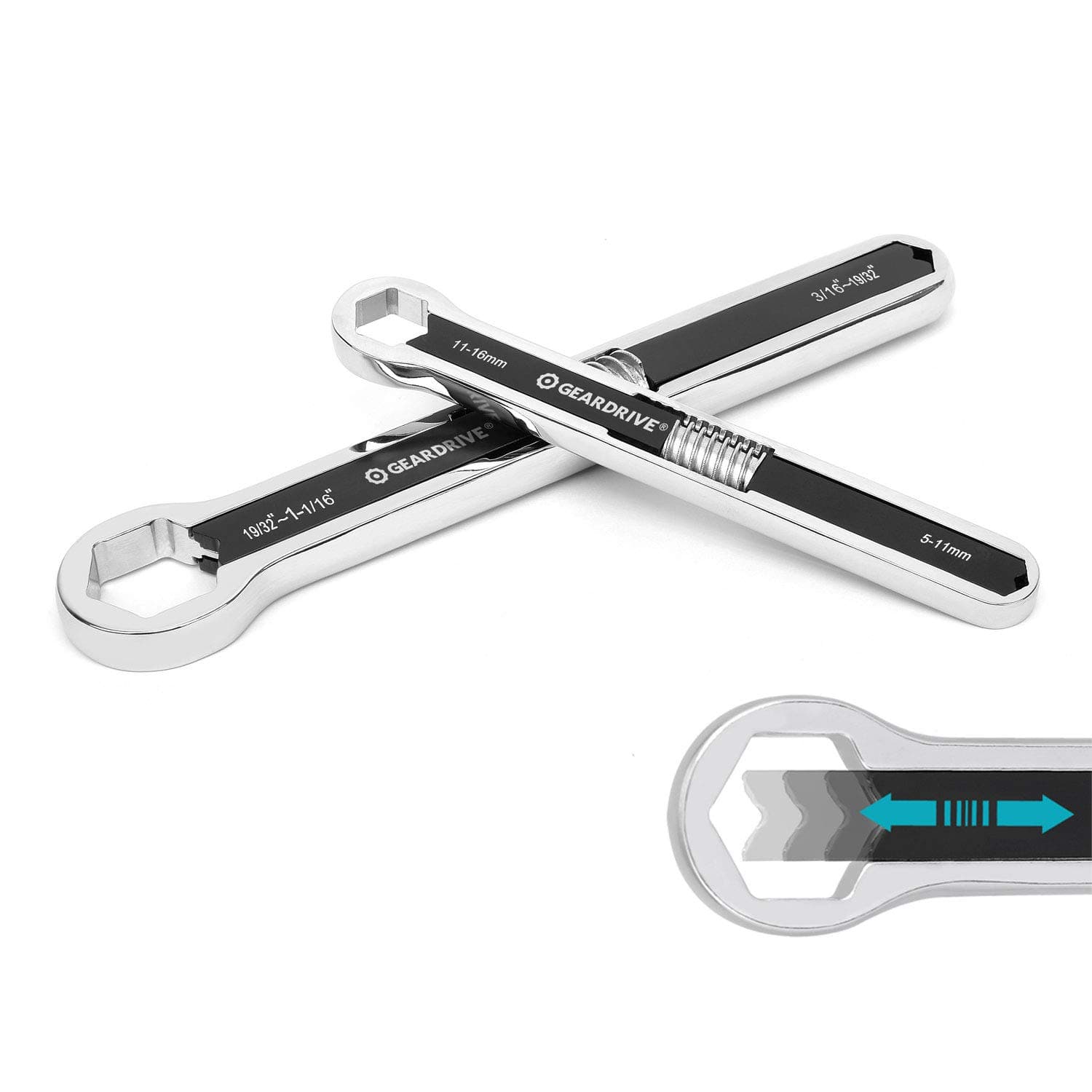 GEARDRIVE Universal Wrench Set, SAE & Metric, 8-inch&10-inch, 44 sizes in 2 Piece, Drop Forged, ANSI standard