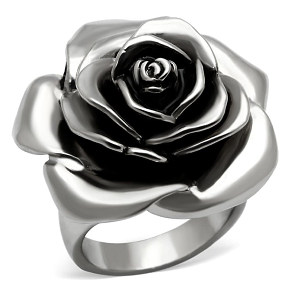 Women's Rose Flower Fashion Cocktail Statement Ring in Hypoallergenic Stainless Steel