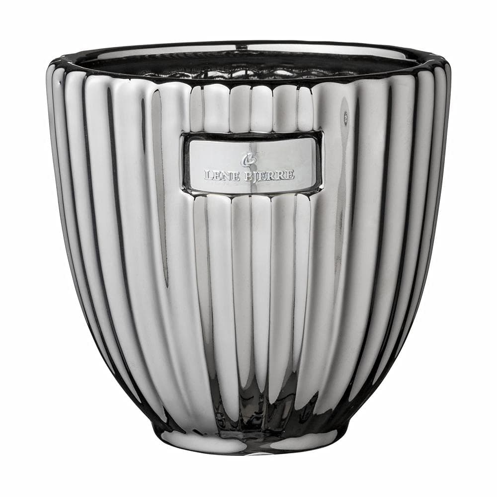 Rosalie Silver Flower Pot/Ceramic Planter with fluted design from Lene Bjerre. A lovely home accessory. 13 x 14cm