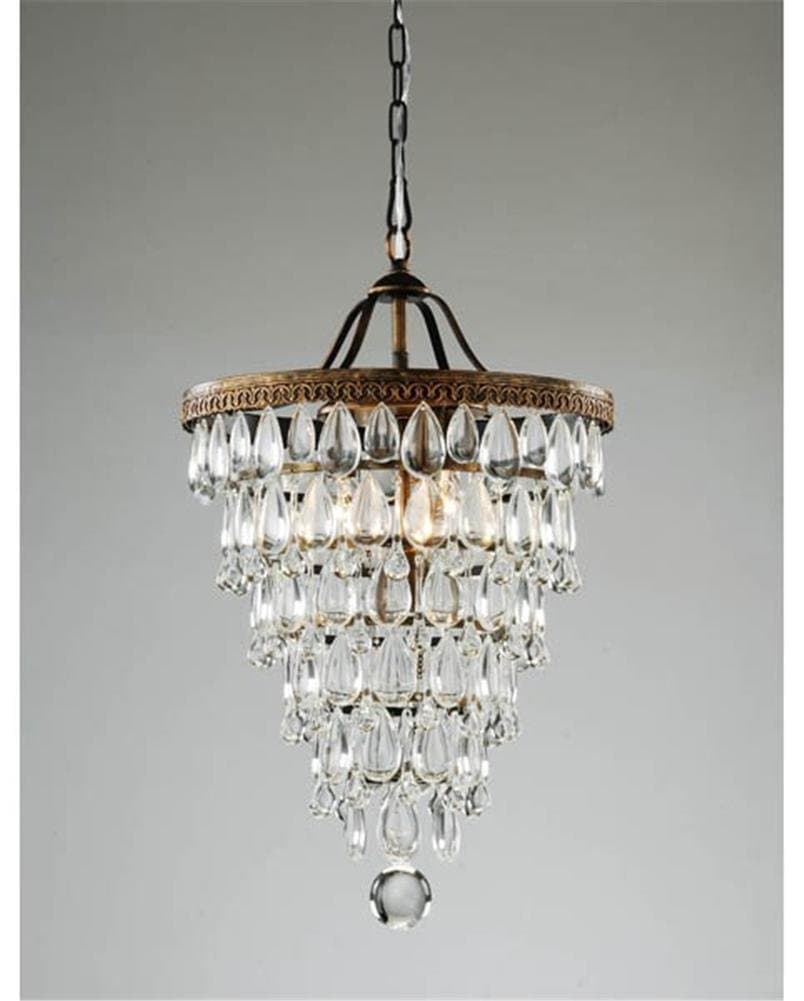 Clarissa Style 4-light Elegant Hanging Crystal Chandelier Pendant, Antique Copper