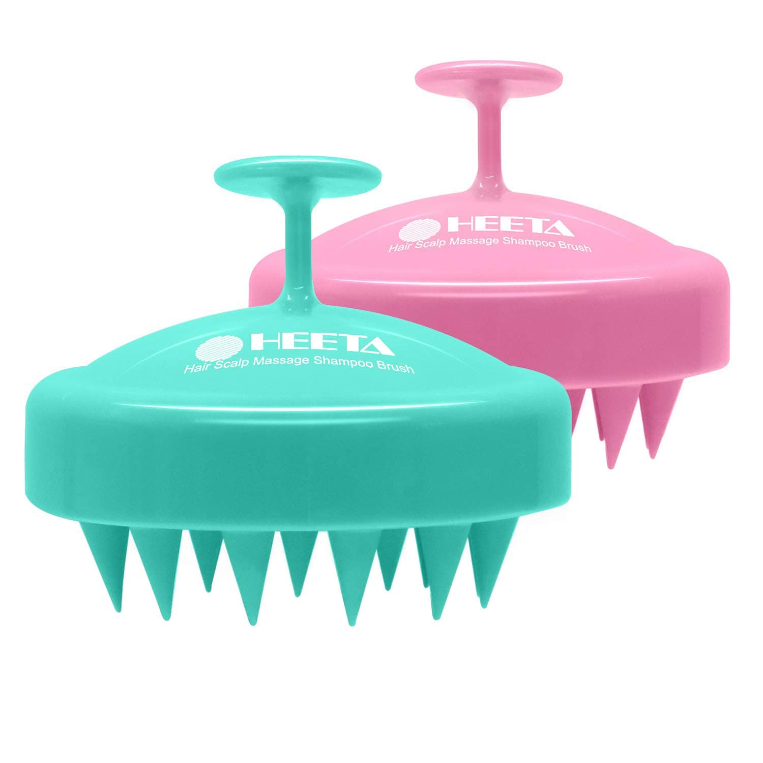 Heeta Hair Scalp Brush, Updated Hair Shampoo Brush Scalp Massage Brush with Soft Silicon Rubber Brush Head (Rose Pink & Green)
