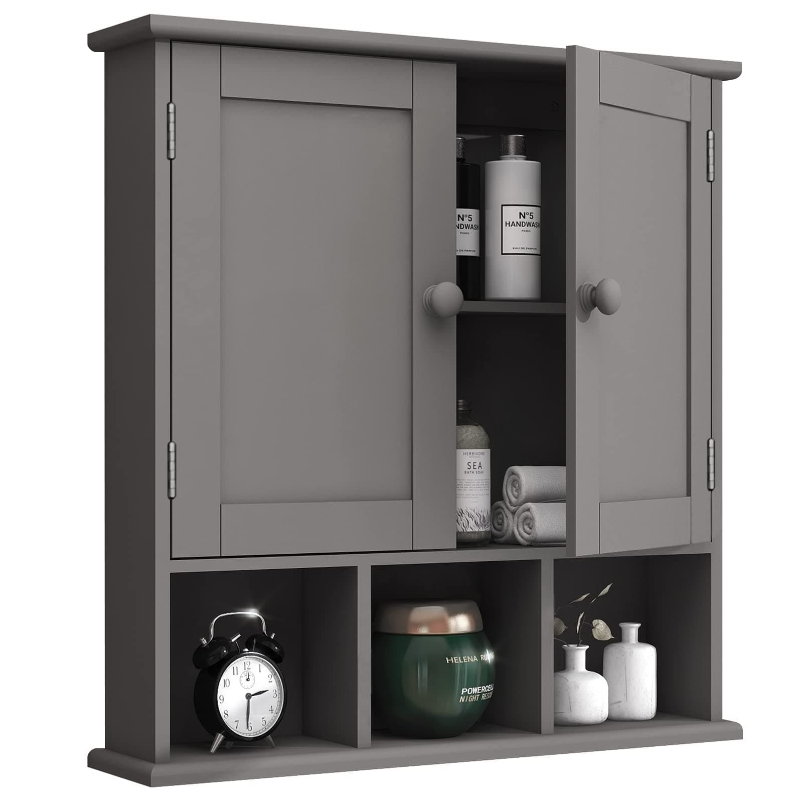 TaoHFE Grey Bathroom Wall Cabinet with 2 Door Adjustable Shelves, Over The Toilet Storage, Medicine Cabinets for Laundry Room, Kitchen