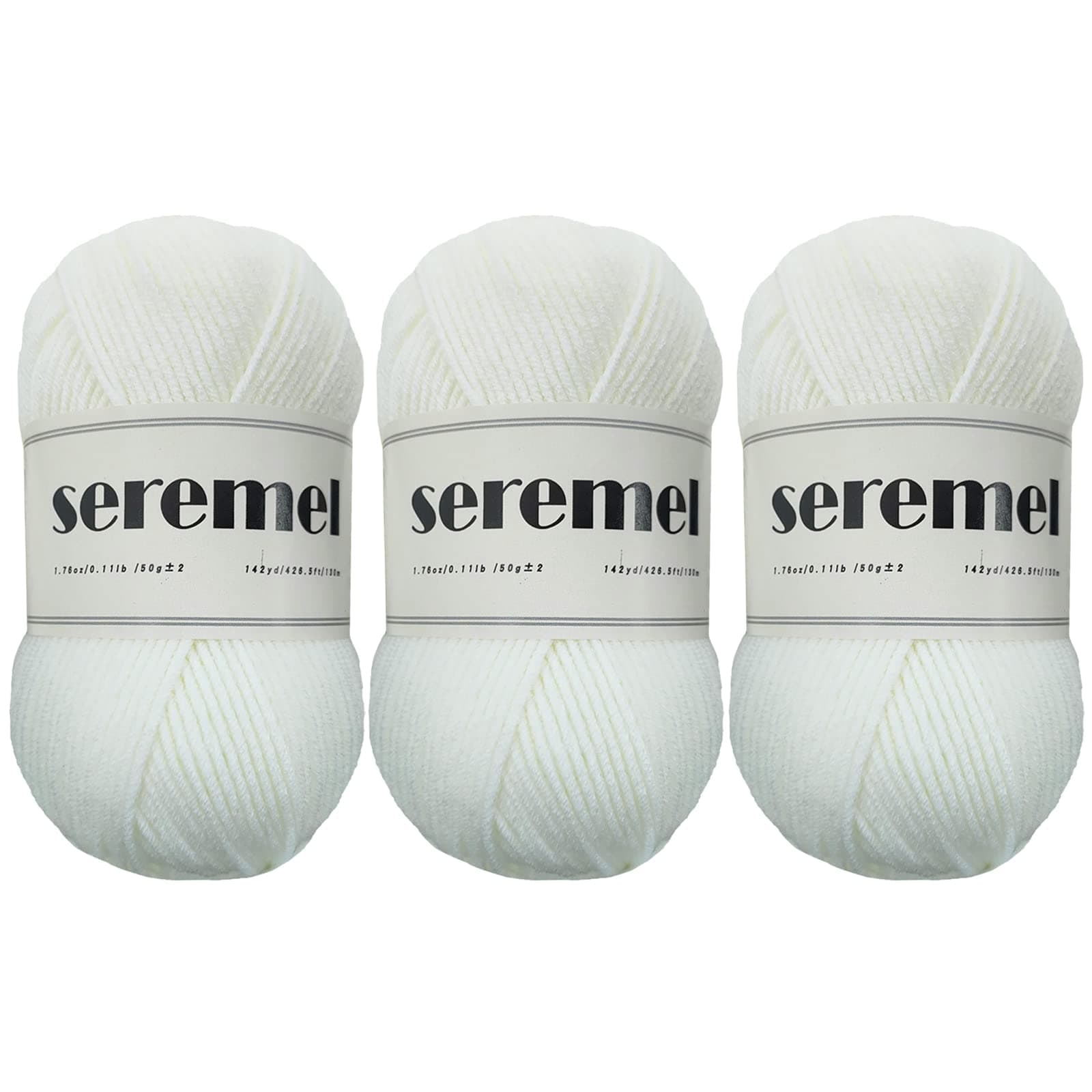 3 Pcs of Crochet Yarn Total 150g (426 Yards) Multi-Color 4-ply Acrylic Yarn Skeins, Seremel Brand Yarns for Crocheting and Knitting (Soft White)