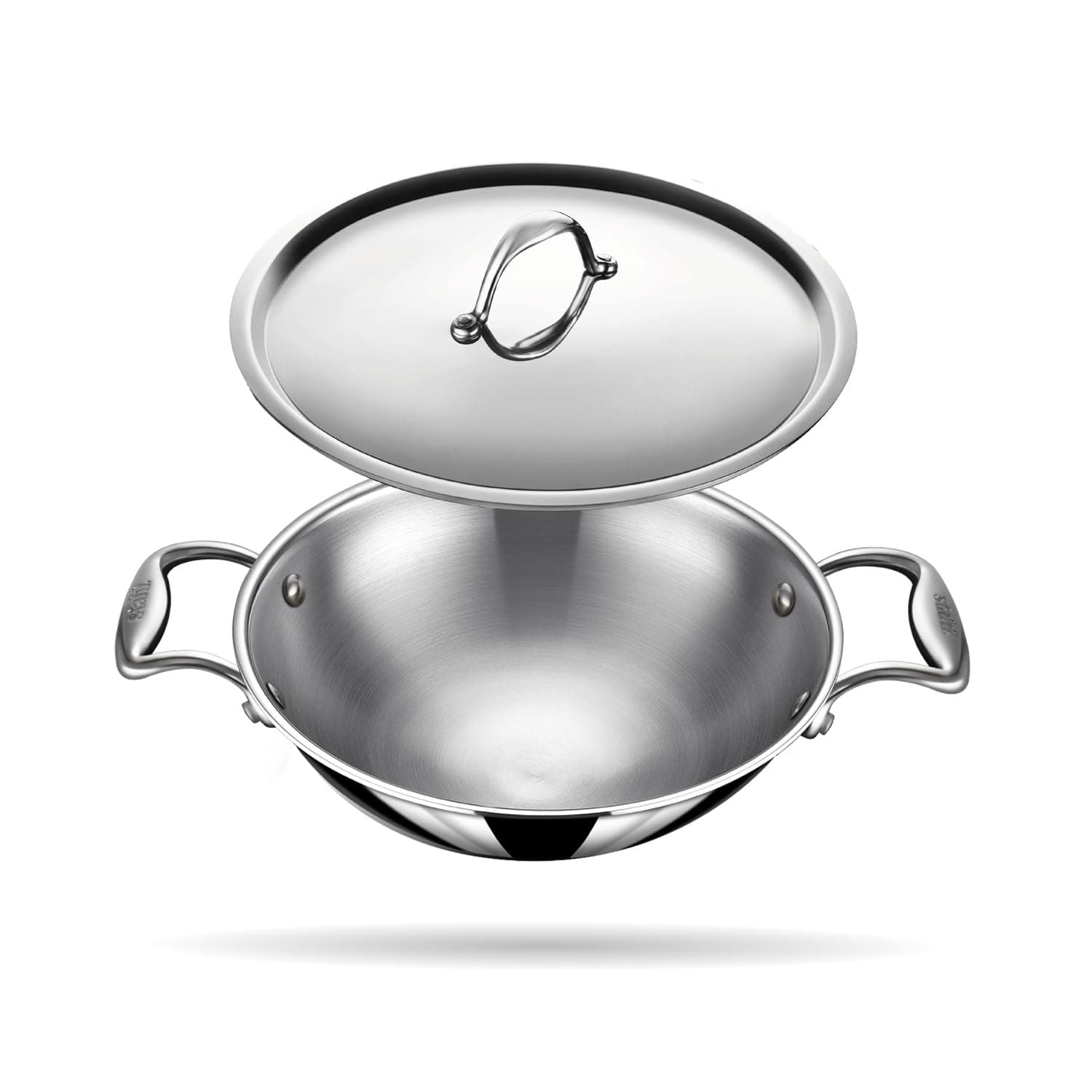 Triply Stainless Steel Kadai with Lid I Stainless Steel Cookware Tri Ply Deep Kadhai I Deep Frying Pan with Round Bottom I Artisan 4750, Dia 20 cm, 1.8 L (Serves 3 People)