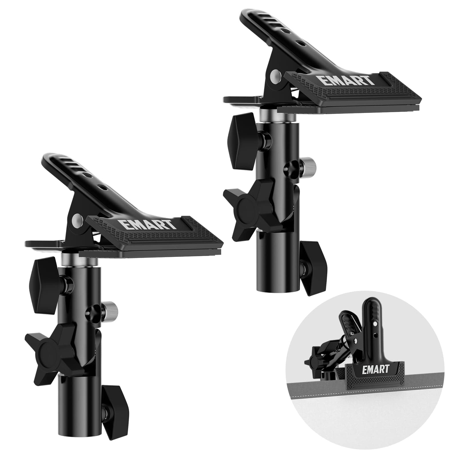 EMART Photography Reflector Holder, Photo Video Studio 5/8" Heavy Duty Metal Clamp Attachment, Light Stand Clip Mount with Umbrella Hole for Backdrop, Diffuser, Lighting -2 Pack