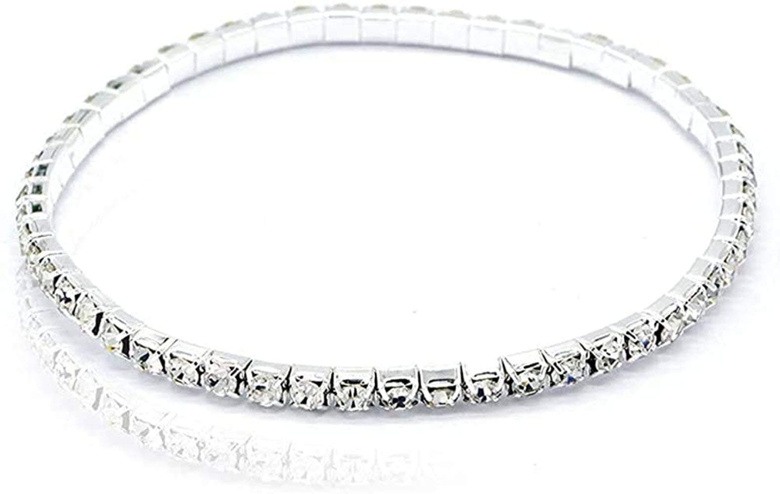 HithopCrystal Anklet Sexy Rhinestone Stretch Anklets Tennis Ankle Elastic Bracelets for Women-1 Row