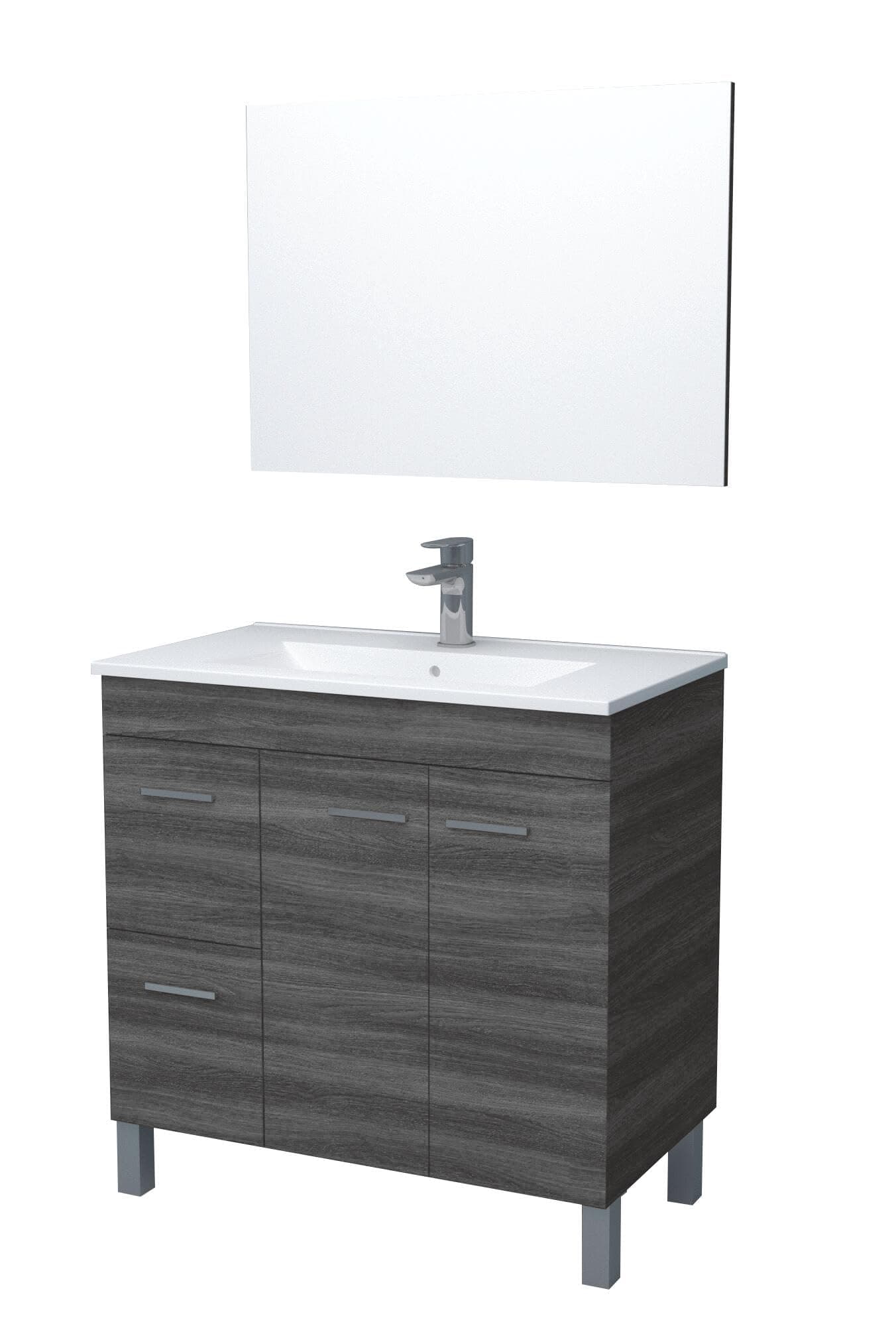 homevanity Aktiva Bathroom Unit, 2 doors, 2 Drawers, Mirror and Sink - Ash Grey 800