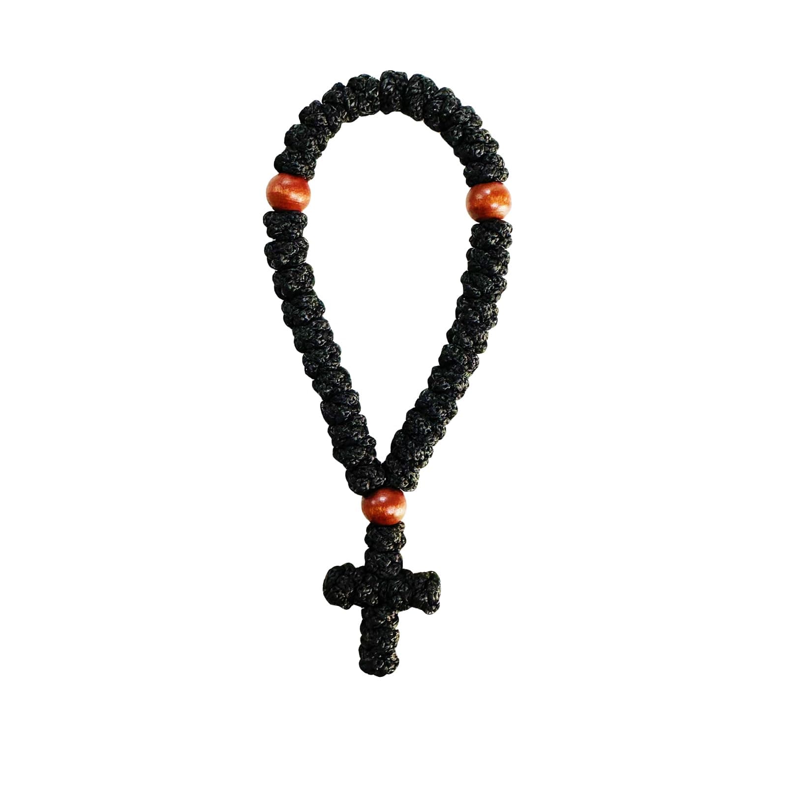 Bovemee 1Pc Handmade Christian 33 Knot Orthodox Greek Omboskoini Prayer Rope Protection Blessing Cross Charm Tassel Car Hanging Charm, Black