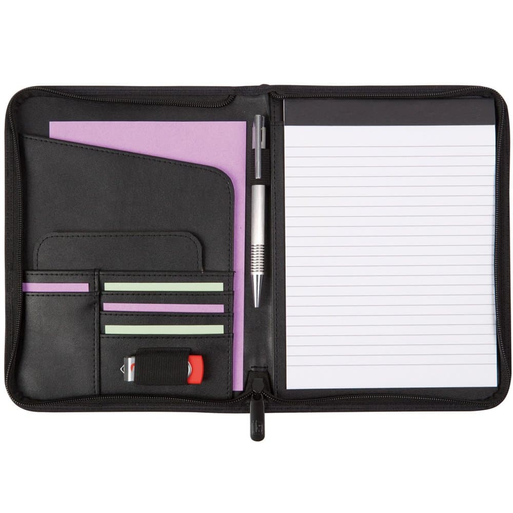 A5 Executive Business Conference Folder in Black, Bonded Leather (Zipped) - CH5ZF