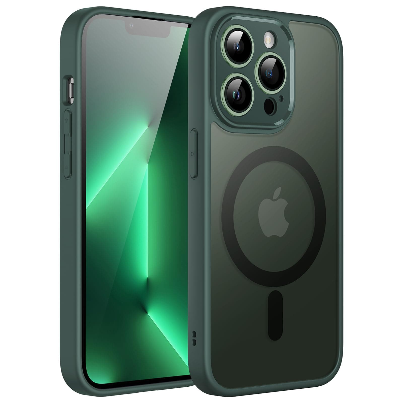 Magnetic Case for iPhone 13 Pro Max 6.7-Inch, Compatible with MagSafe, Translucent Matte Back Camera Lens Full Protection Slim Shockproof Phone Cover (Midnight Green)