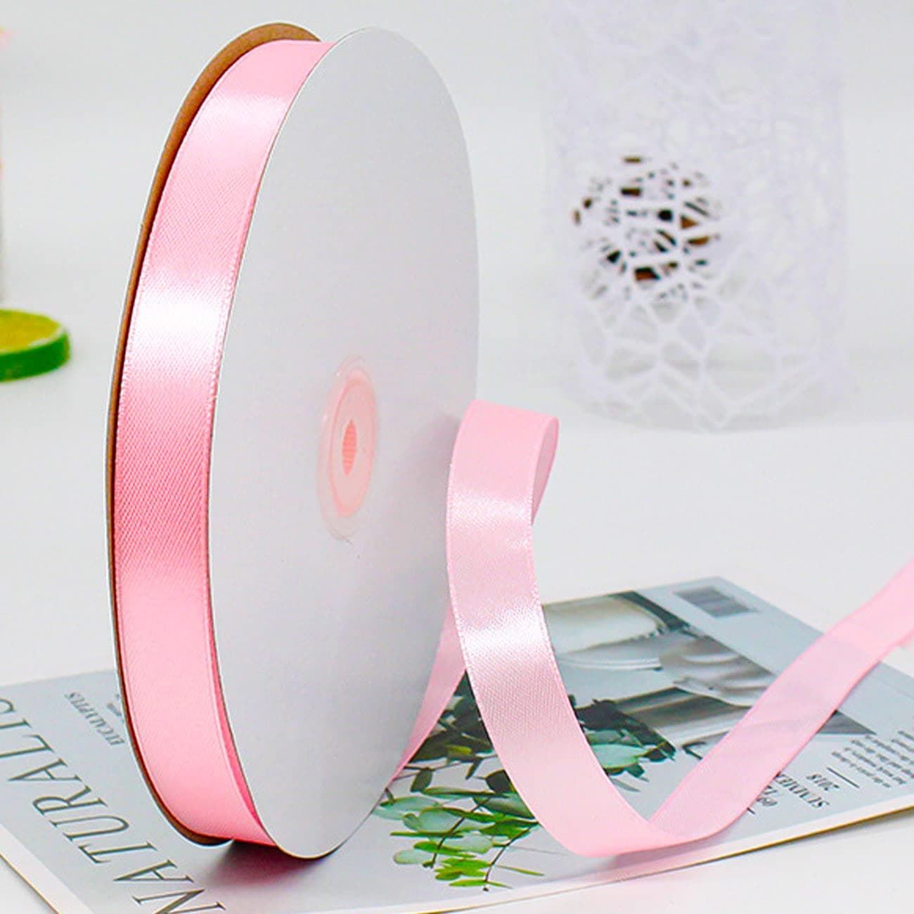 CC wonderland zone 3/8 Inch Pink Satin Ribbon Rolls(10mm Wide x 91m Long) for Gift Wrapping,Crafting,Florist