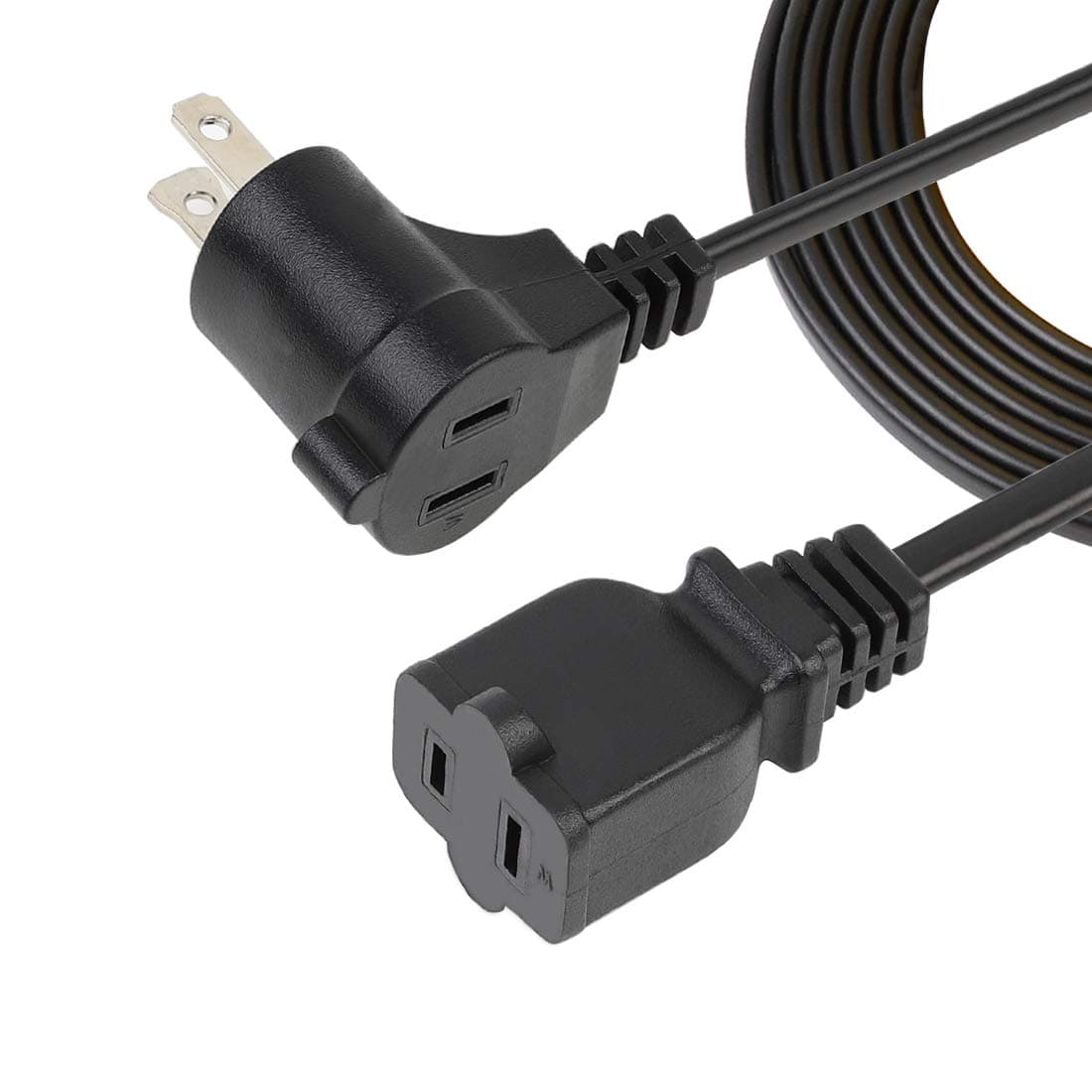 6FT/1.8M Angled Polarized USA Canada 2 Prong Piggyback Power Extension Cord/Cable, Polarized 2 Outlet Piggyback Extension Cord 18AWG-UL Listed