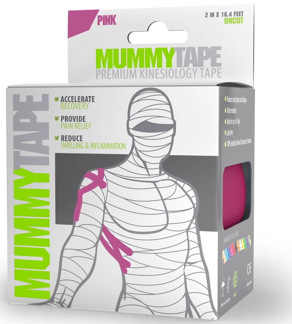 MummyTape Premium Kinesiology Tape | Extra Sticky Waterproof Adhesive | 2" x 16.4 ft Uncut Roll | Pro Grade Athletic Tape | Shoulder Knee Back Shin Splints Ankle Wrist & More. 100% Guaranteed.(Pink)