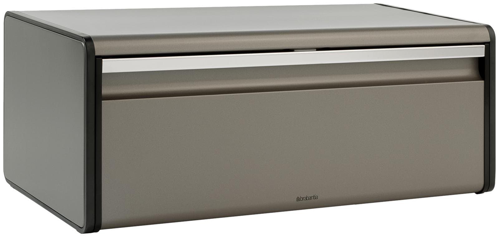 Brabantia Rectangular Fall Front Bread Box (Platinum) Large Front Opening Flat Top Bread Store for Kitchen Counter, Fits 2 Loaves