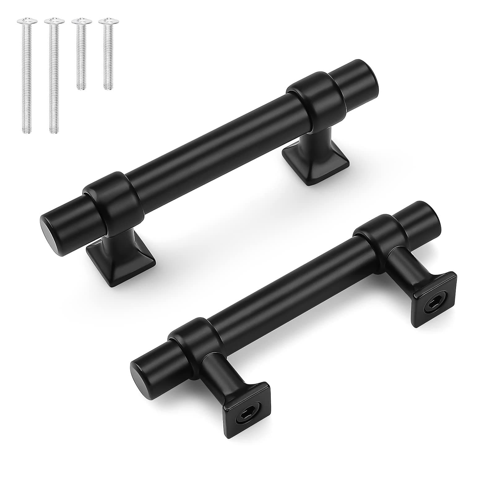 knobelite 5 Pack Matte Black Cabinet Pulls, 2.5 inch Cabinet Handles for Kitchen Bathroom, Black Stainless Steel T Bar Drawer Pulls for Drawer Dresser