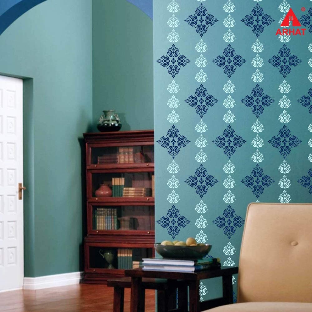 Glossy PVC ASR-E170 Beautiful Floral Motiff Wall Décor Stencils - Size:- 12" W X 12" L,5" W X 6" L INCHES A Set 2PCS