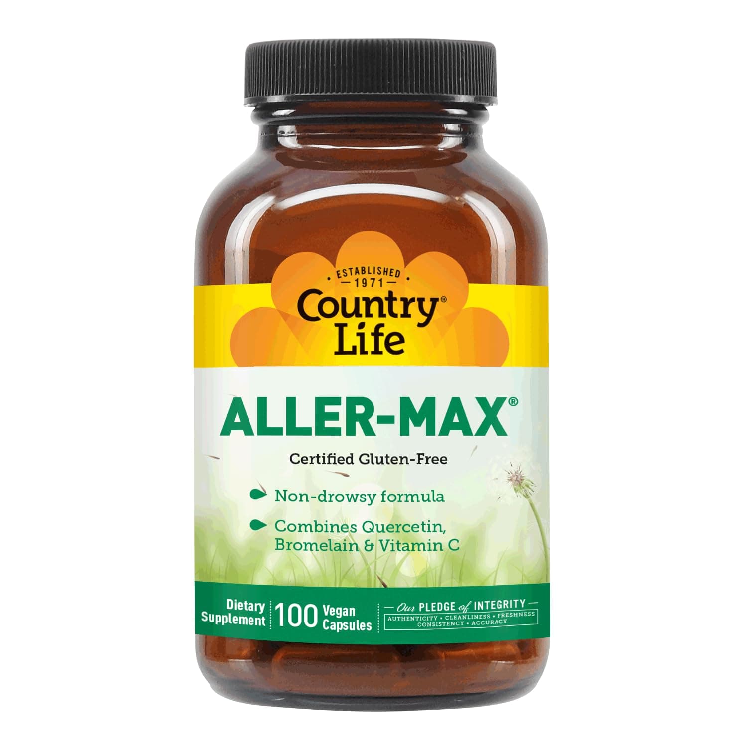 Country Life Aller-Max - Quercetin Supplements with Bromelain - Immune Support with Vitamin C, Zinc, and Botanical Blend - Certified Gluten-Free, Vegan (100 Count (Pack of 1))