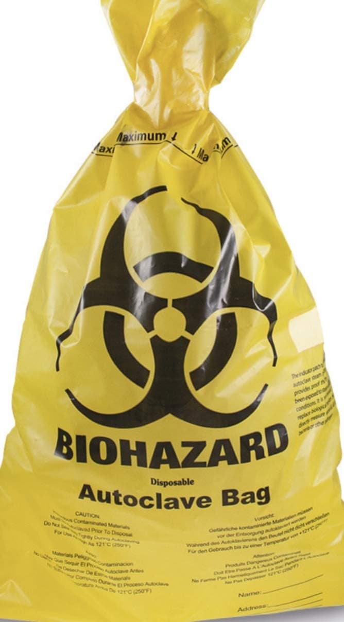 SpecChem Autoclavable Biohazard Bags, Pack of 100 - 65 W x 90cm H (Yellow)