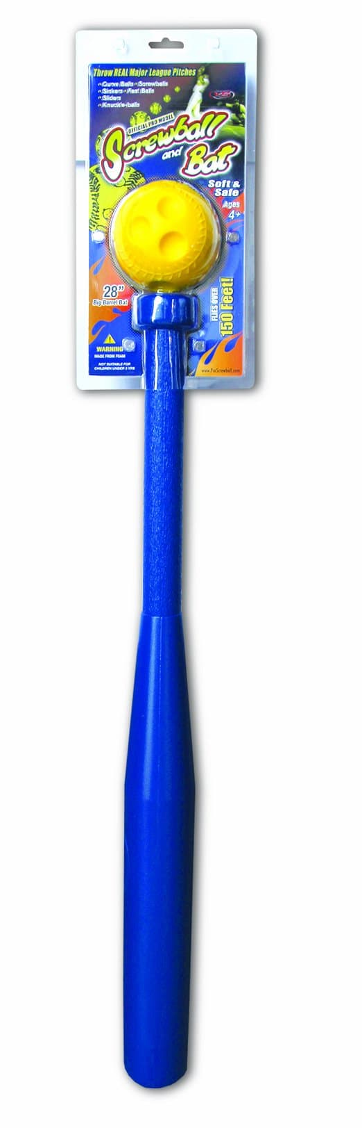 Screwball Original Junior Bat Ball Combo, Yellow Ball and Blue Bat