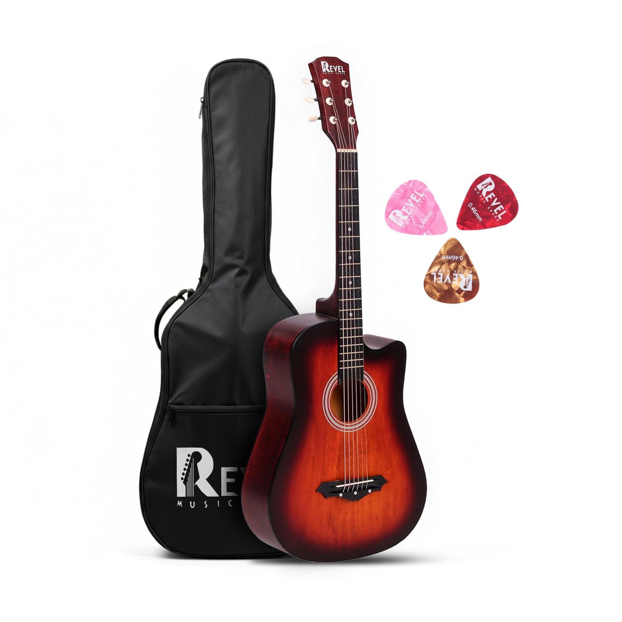 Revel 38 Inches Semi Acoustic Guitar for Beginners & professional– with Signature Guitar Feel, Westwood Guitar Style Set of Pick-up & truss rod, carry bag, strings pack, strap & picks.(Sun Burst)
