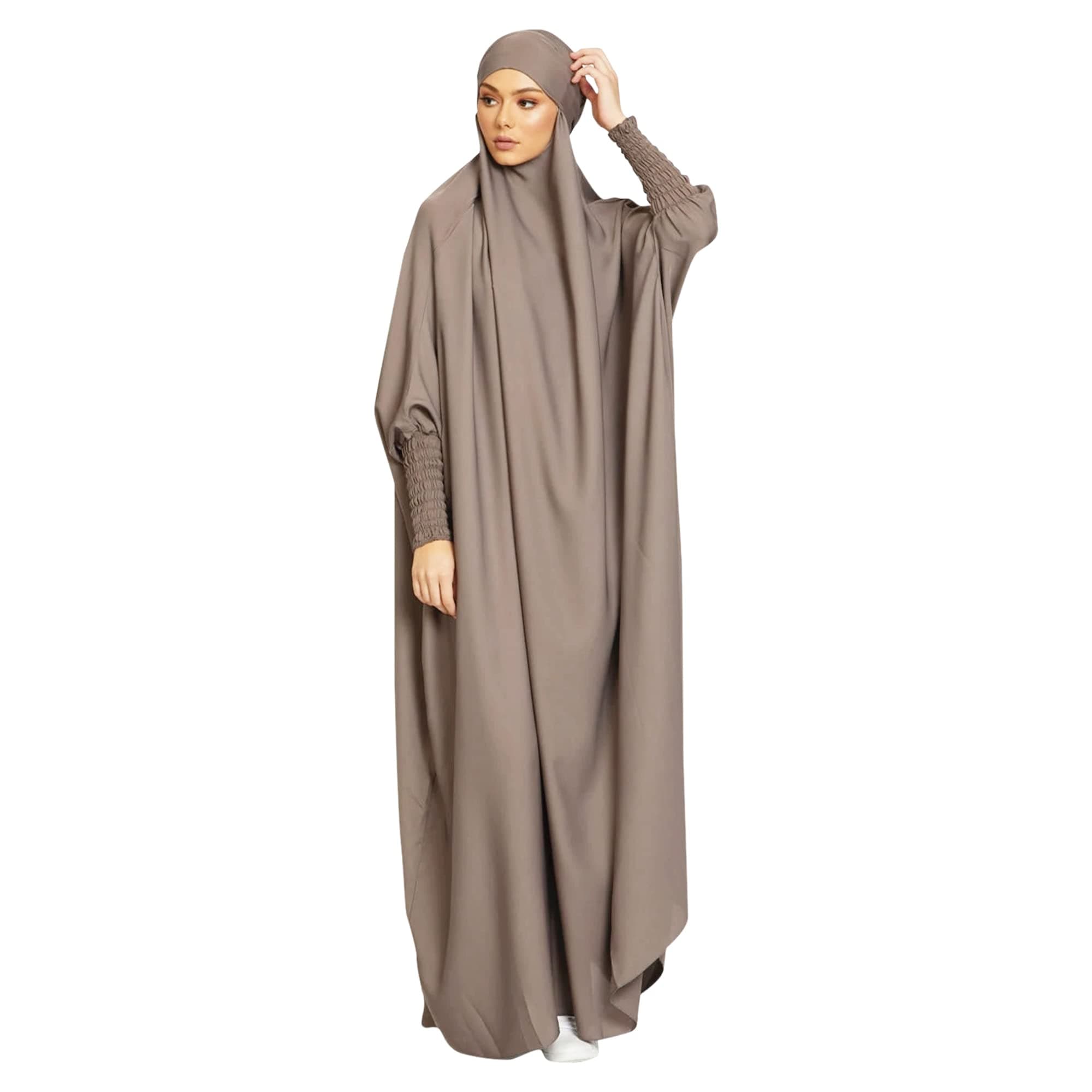 Women's Solid Abaya Muslim Dress One-Piece Full Length Prayer Robe Overall Hijab Thobe Hooded Abaya Dress
