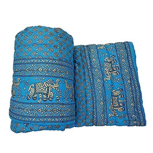Namaste India Cotton Double Bed Jaipuri Razai Quilt Light Weight - Paisley, Blue