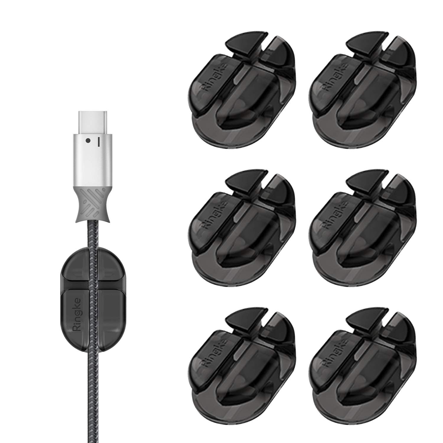 RingkeCable Clip Holder - Back Adhesive Multipurpose Desktop and Office Cable Organizer, Cord Management Solution for Charging, Lightning, Power Wire, USB Electronics Accessory Cable Holders (6 Pack)