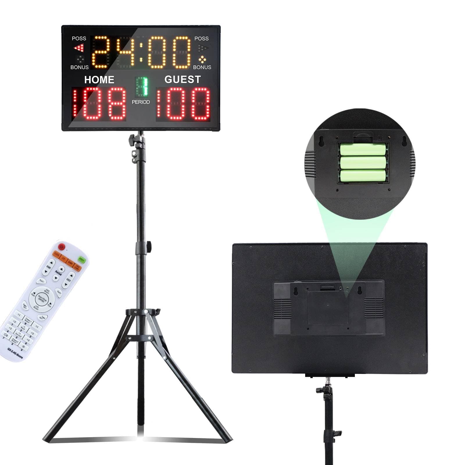 Ousmile Basketball Scoreboard with Timer Clock, Digital Scoreboard with Remote, Portable Battery Powered Electronic Scoreboard for Baseball/Tennis/Soccer/Ping Pong Games