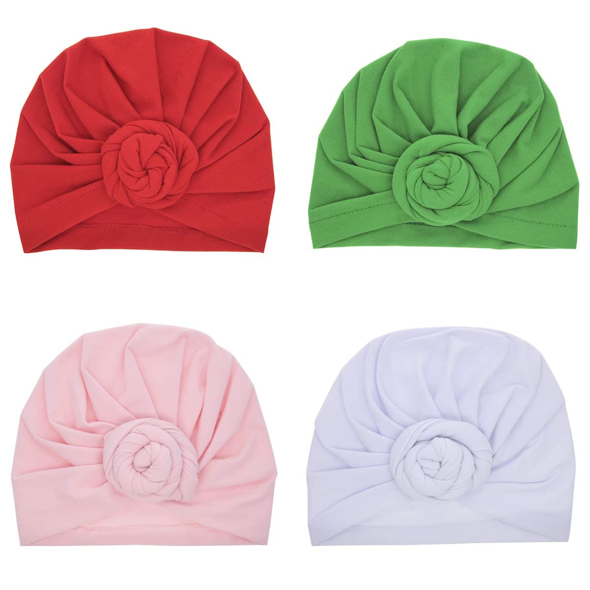 Miaoo Soft Cotton 4PCS Baby Girls Hats Turbans Newborn Headwear Wrinkle Headwrap