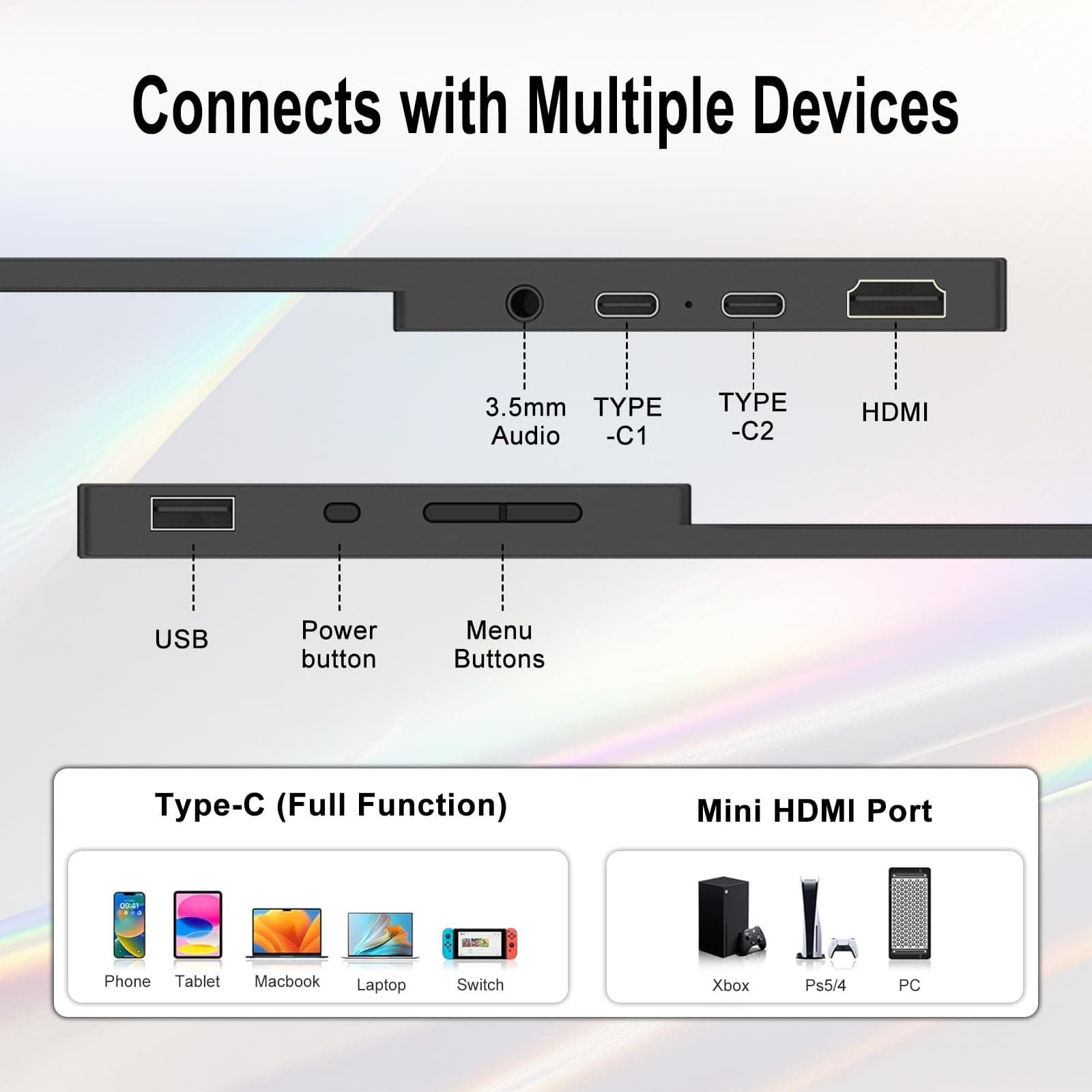 Portable Monitor for laptop15.6inch 1680P Ultra-Slim, Travel Monitor for Laptop,w/VESA, Screen Extender, 500cd,100% sRGB Portable Display w/45° Adjustable Stand,for Laptop PC Phone Mac