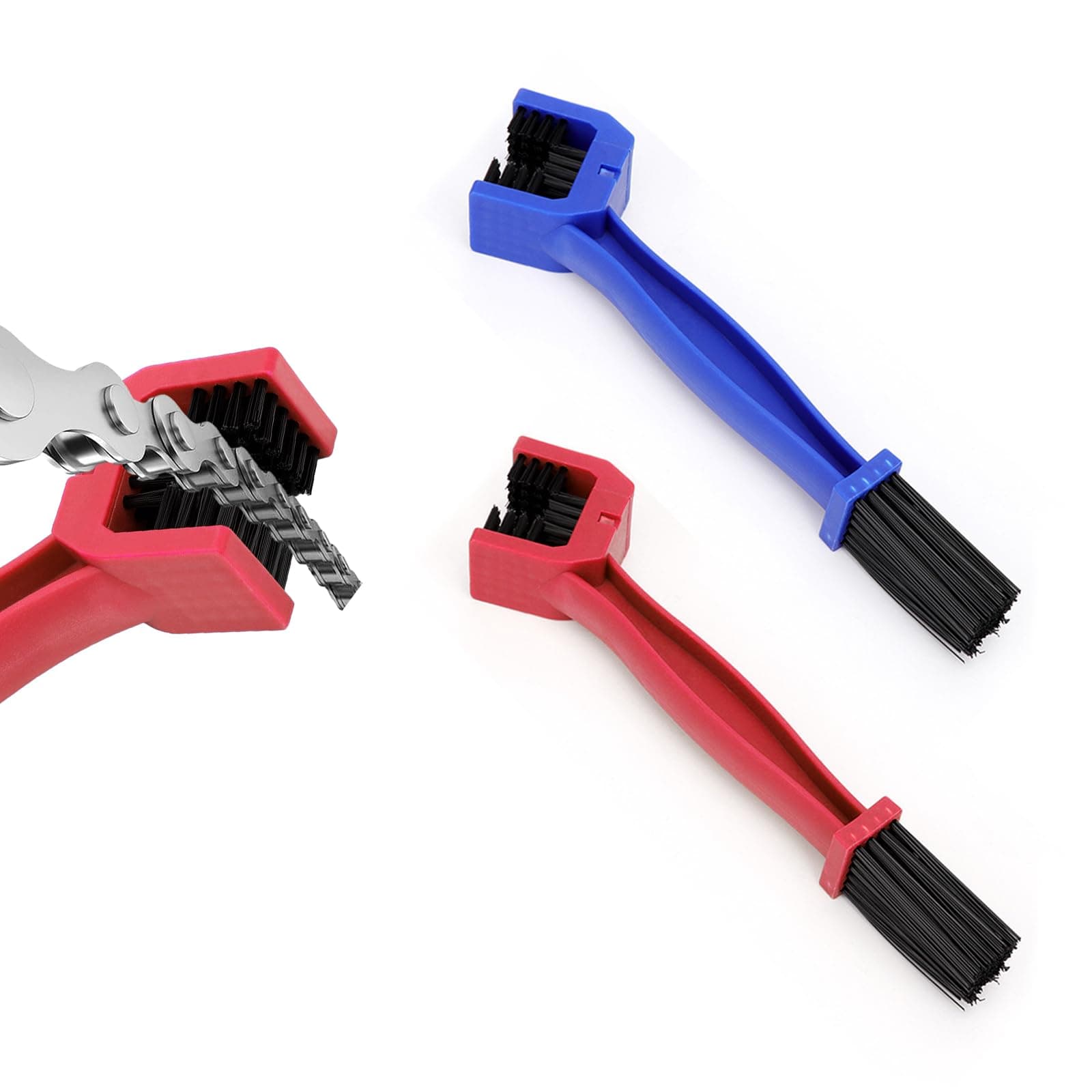 2 PCS Bike or Motorcycle Chain Washer, Motorcycle Chain Gear Dirt Clean Brushes, Universal Bicycle Chain Cleaning Brush Tool for Mountain Bike Heavy Duty Motorcycle (1 Red+ 1 Blue)