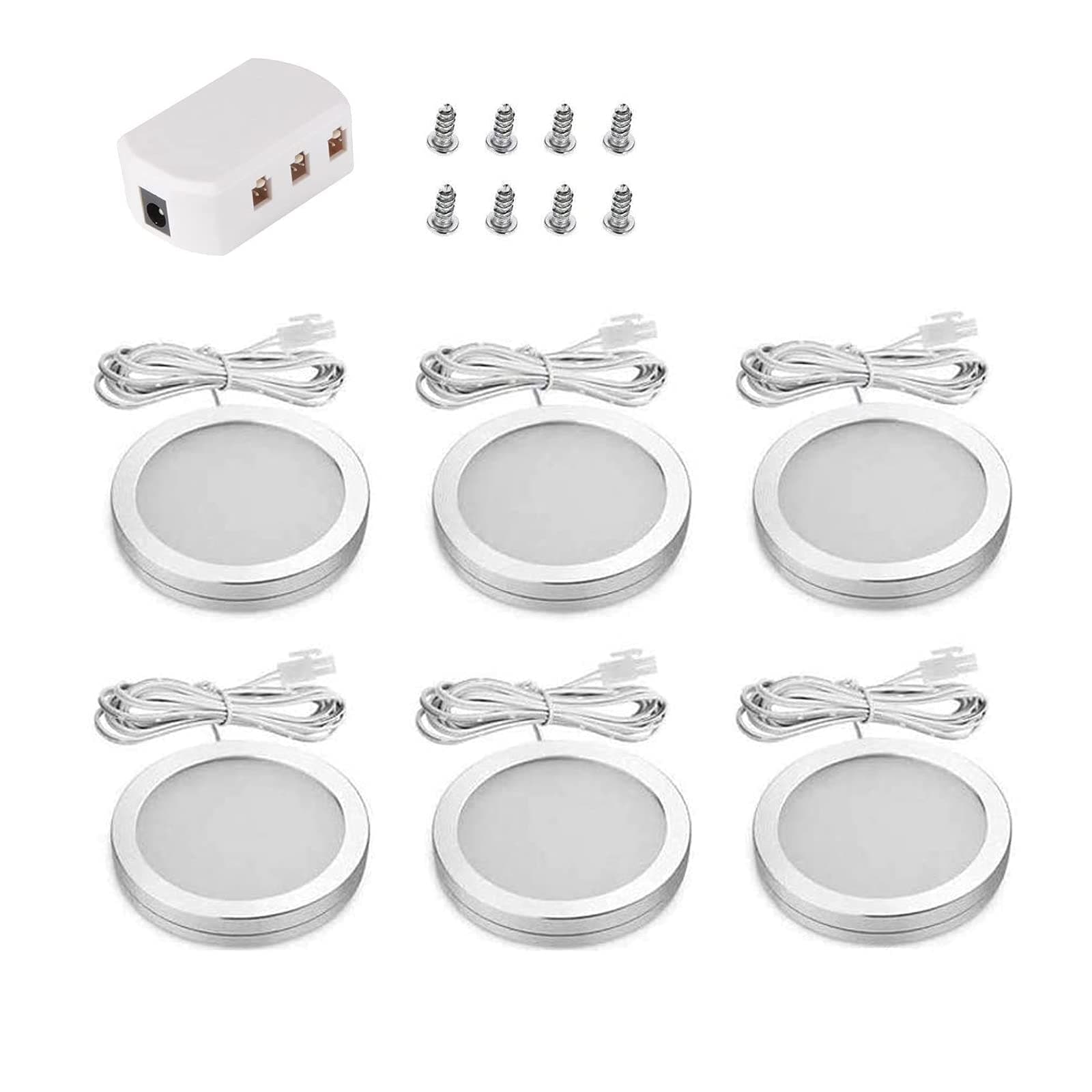 6pcs Interior LED Roof Spot Lights Under Cabinet Lighting Fixture with Splitter Adapter for DC 12V RV Camper Caravan Boat Kitchen Living Room(Warm White)