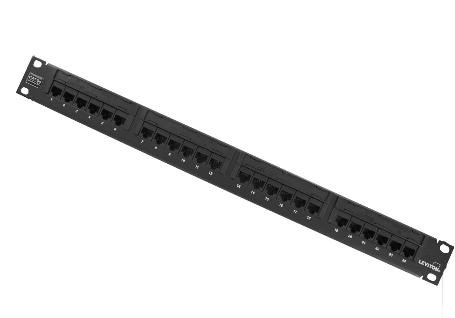 LevitonUniversal GigaMax Cat 5e 24-Port Patch panel with Cable Management Bar, 5G596-U24, Black