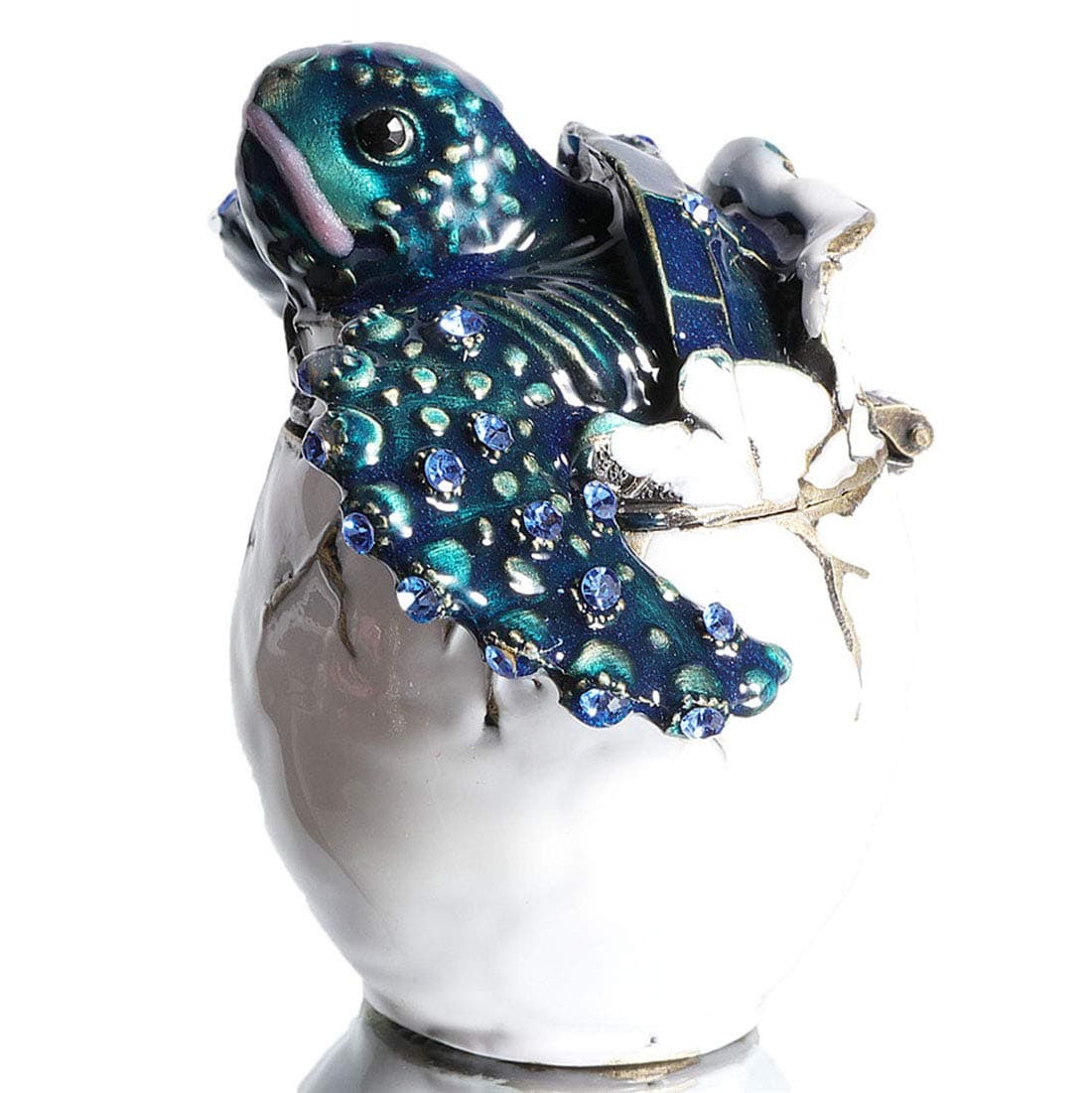 Waltz&F Trinket Box Collectible Turtle Figurines Hatching Baby Turtle From an Egg Metal Jewelry Box Hatching Egg