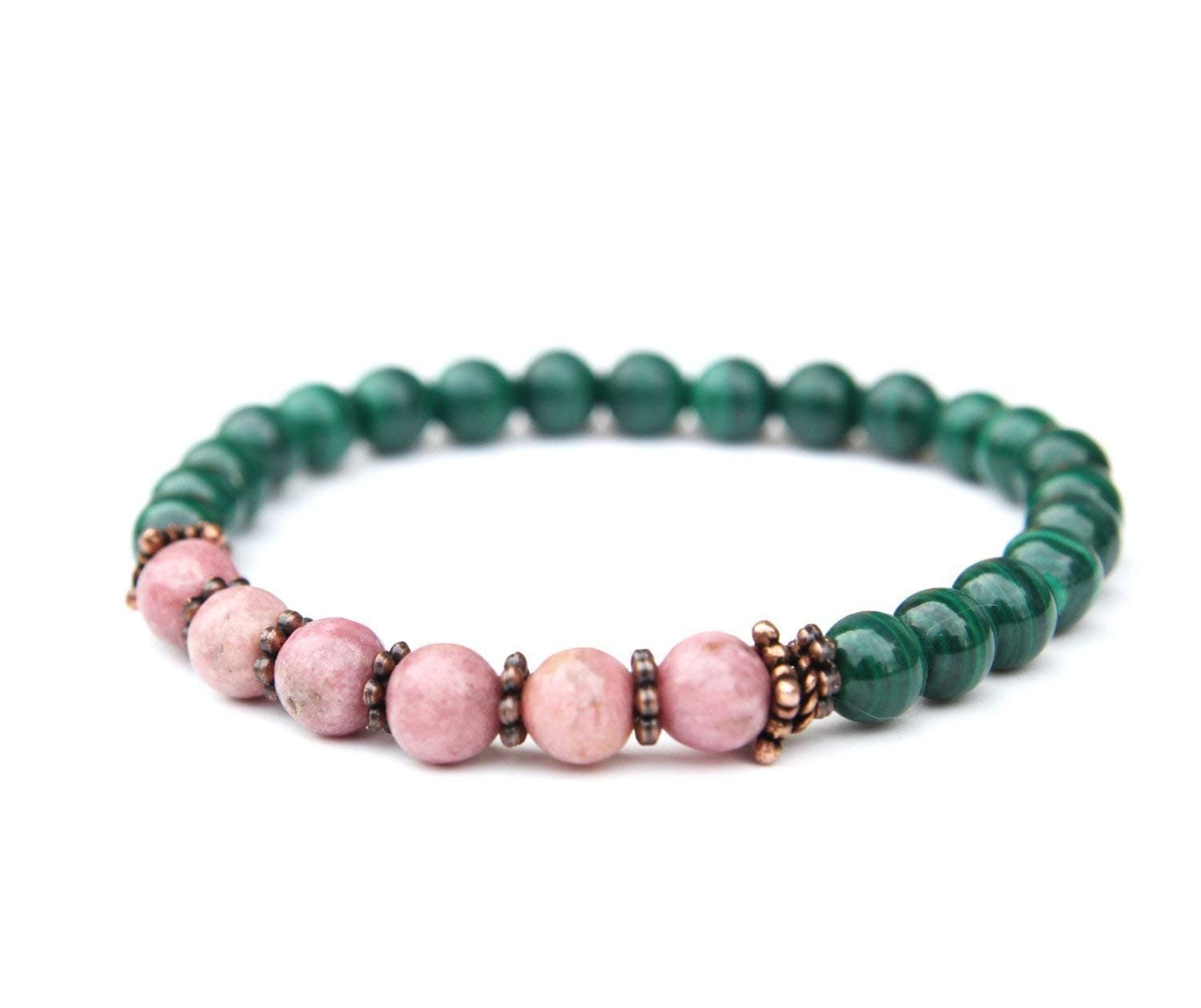 Genuine Malachite and Rhodonite Copper Wrist Mala Bracelet